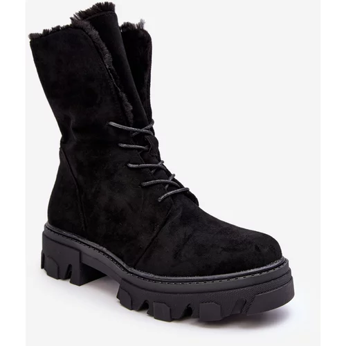 Kesi Suede lace-up work ankle boots with fur, black Frendo