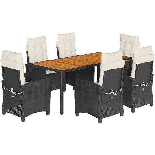 7-dijelni vrtni blagovaonski set s jastucima crni od poliratana Crna 190 cm table length Slike