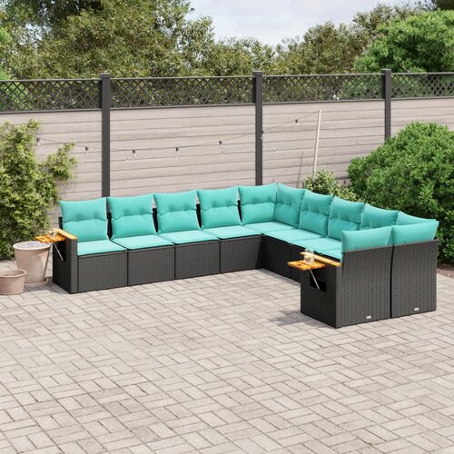  10-dijelni set vrtnih sofa od poliratana s jastucima crni Cijene