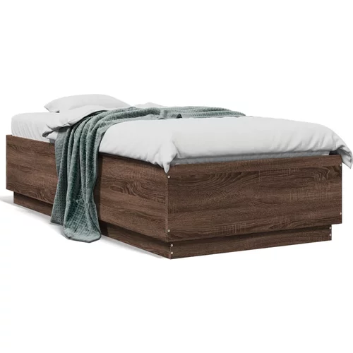 vidaXL Okvir za krevet s LED svjetlima smeđi hrast 90 x 190 cm drveni