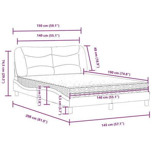VidaXL krevet s madracem sivi 140x190 cm od umjetne kože Slike