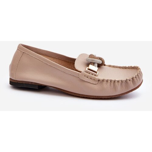 Laura Messi Women&amp;#039;s Leather Moccasins with Decoration 2761 Beige Slike