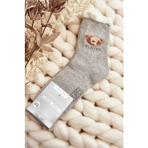 Kesi Thick cotton socks with teddy bear, light grey Cene