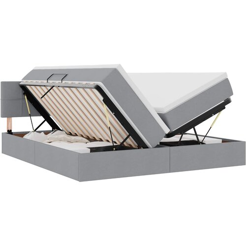 vidaXL Krevet S LED lampica Svijetlo siva 200 x 200 cm tkanina - Svjetlosiva 200 x 200 cm Blok sa kvadratićima Cene