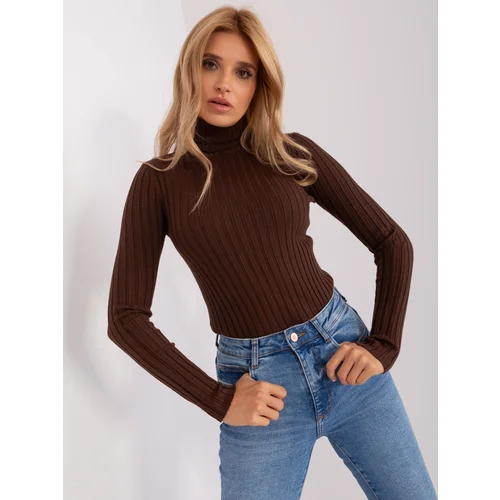 Fashion Hunters Dark brown ribbed sweater with turtleneck