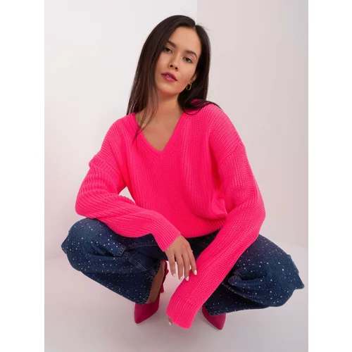 Fashion Hunters Fluo pink oversize neckline sweater