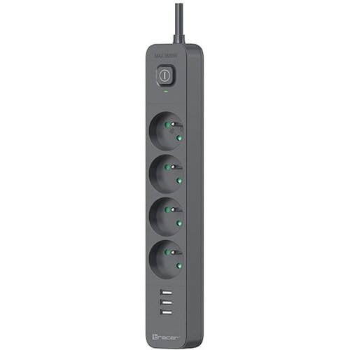 Tracer Produzni kabl 5m 4 uticnice sa 3 USB porta sa prenaponskom zastitom i prekidacem grafit TRALIS47685 Slike