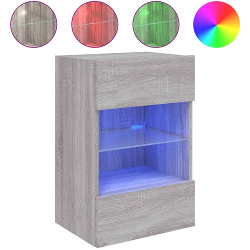  Zidni TV ormarić s LED svjetlima siva boja hrasta 40x30x60,5 cm Slike
