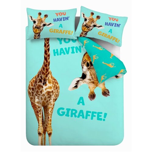 Catherine Lansfield Tirkizna dječja posteljina za krevet za jednu osobu 135x200 cm Havin A Giraffe – Cijene