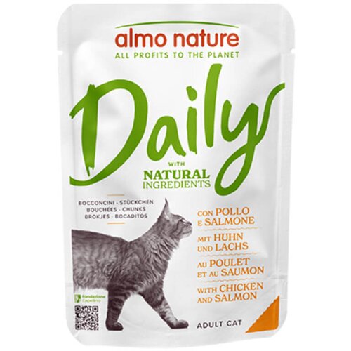 Almo Nature Cat Daily vrečka - pi&scaron;čanec in losos - 70 g 70 g Cene