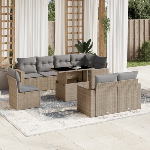  9-dijelni set vrtnih sofa s jastucima bež od poliratana 100 x 55 x 73 cm Cijene