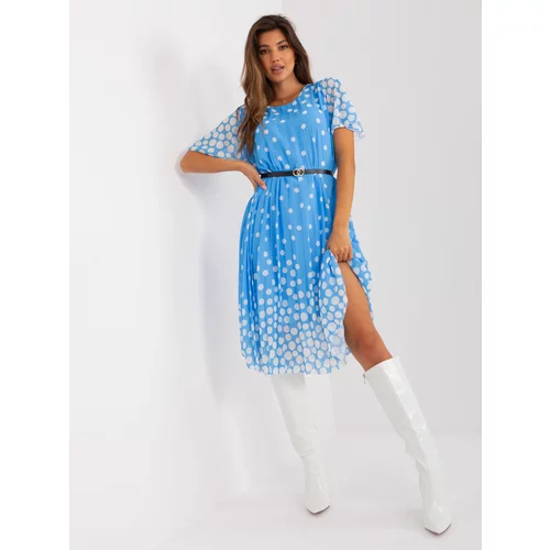 Fashion Hunters Blue-and-white polka dot pleated dress