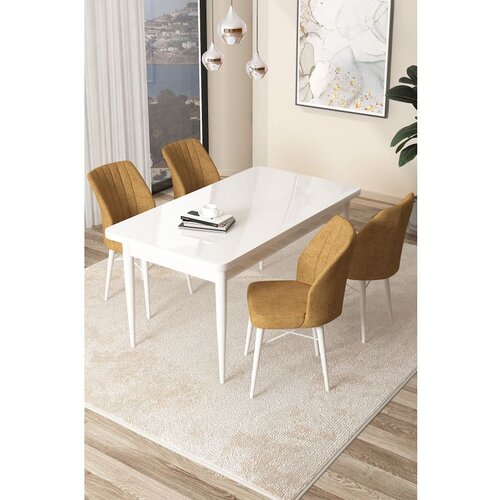 Hanah home Arp - White, Cappuccino WhiteCappuccino Dining Table & Chairs Set (5 Pieces) Cene