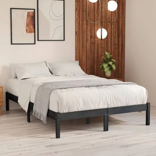 vidaXL Okvir za krevet od masivne borovine sivi 135 x 190 cm UK bračni