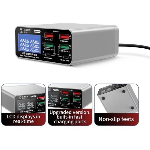  Mega-Idea multifunkcionalni desktop punjač sa PQ687 (87W,Display, Fast charging, 6 port) Slike