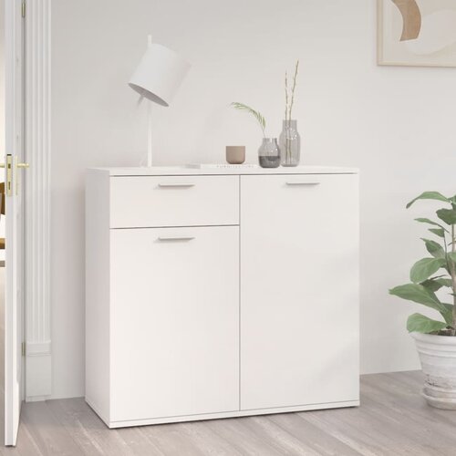 The Living Store Komoda visok sijaj bela 80x36x75 cm iverna plošča - Komoda, (21835606) Cene