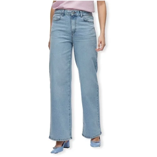 Vila Jeans straight Emma Wide Jeans - Light Blue Denim Modra