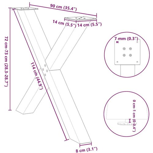  Noge za blagovaonski stol X-oblika 3 kom 90x(72-73) cm čelik Slike