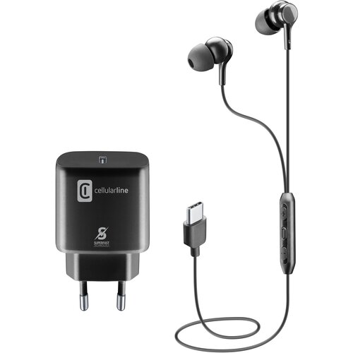 Cellular Line Hitri polnilec 25 W + slu&amp;scaron;alke USB-C z mikrofonom, (5000229072) Slike