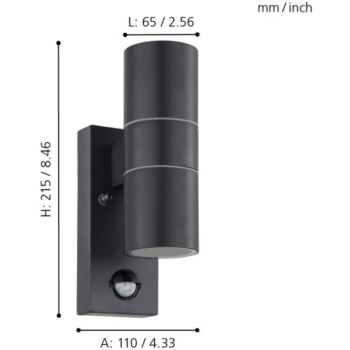 Eglo riga 5 spoljna zidna lampa/2, led, gu10, 2x3w, sa senzorom, čelik/antracit Slike