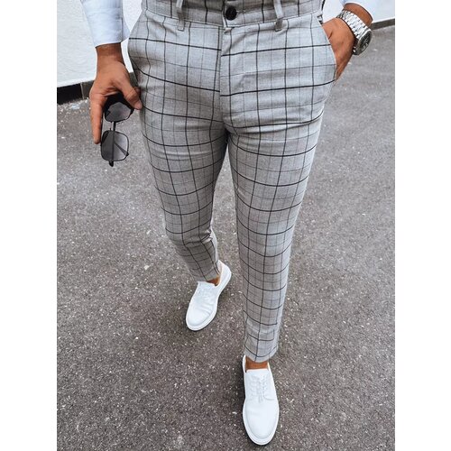 DStreet Men's Light Grey Checkered Chino Trousers Cene