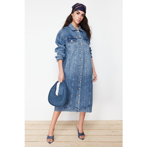 Trendyol Blue More Sustainable Denim Trench Coat Cene