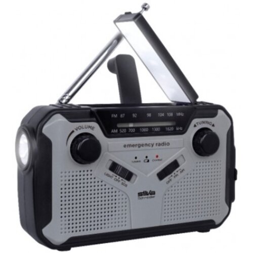 SILVA Schneider SOS 112 vanjski radio UKW (1014), MW (1018) radio za hitne slučajeve funkcija punjenja baterije, ručna obrtaljka, solarni panel, džepna svjetiljka, mogućnost punjenja crna/srebrna Cijene