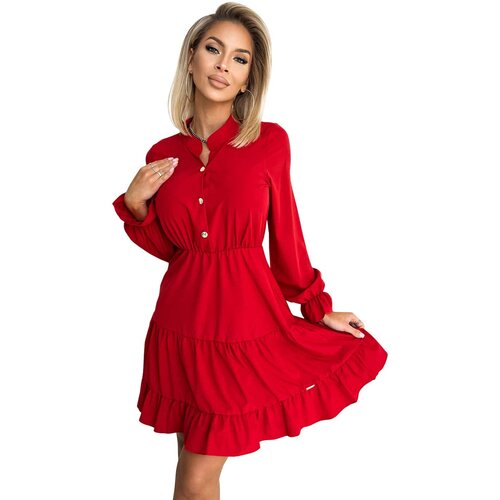 NUMOCO 395-1 Dress with a neckline and golden buttons - RED Slike
