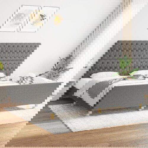 The Living Store Posteljni okvir z vzglavjem temno siv 160x200 cm blago - Posteljni Okvir Z Vzglavjem, (21438328) Slike