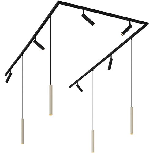 QAZQA Modern railsysteem met 6 spots en 4 hanglampen zwart 1-fase - Slimline Uzzy Keno Cene