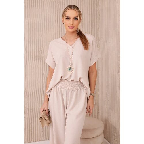 Kesi Włoski Set with necklace blouse + pants beige Slike