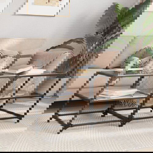 VidaXL Stolići za kavu s crnim staklenim vrhom 2 kom 50x50x45 cm čelik Slike