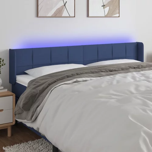 vidaXL LED posteljno vzglavje modro 163x16x78/88 cm blago