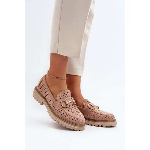 Kesi Women's openwork loafers with embellishment, pink Talesse Slike
