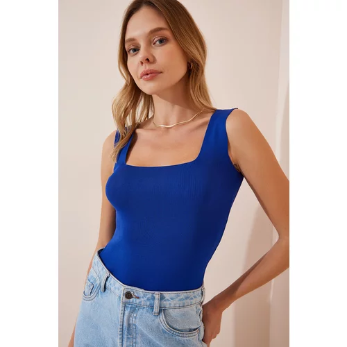 Happiness İstanbul Women's Vibrant Blue Square Collar Knitwear Crop Blouse S