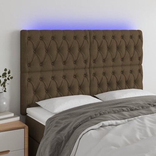 vidaXL LED posteljno vzglavje temno rjavo 144x7x118/128 cm blago Cene