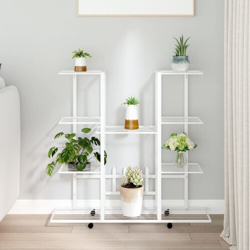 vidaXL Stojalo za rože s kolesi 94,5x24,5x91,5 cm belo železo Cene