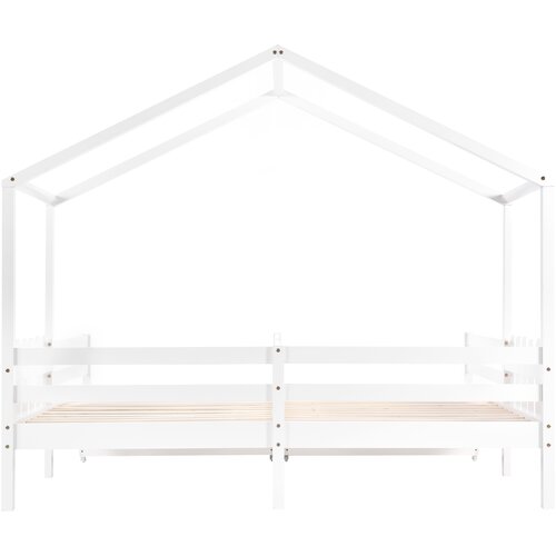 Lumor Postelja v obliki hiške iz masivnega bora 2x90x200 cm - z 2 predaloma - bela, (22155850) Cene