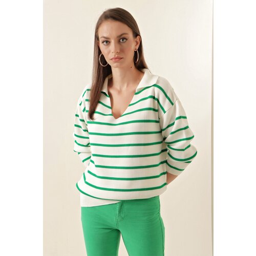 Bigdart 15778 Striped Oversize Sweater - Green Cene