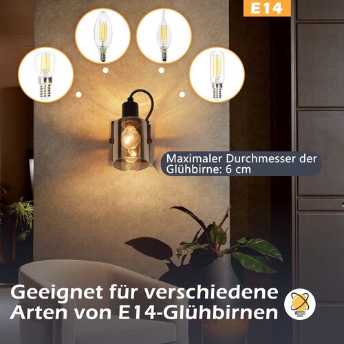 Nettlife Stropna svetilka, vintage črna, retro dimljena siva steklena stropna svetilka, 1 žarnica E14, (22116913) Cene