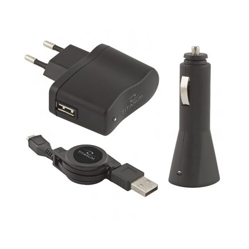 Titanum USB punjaci + microUSB kabl 3in1 set, DC 12-24V, AC 100-240V, out 5V/0,8A, TZ106 Slike