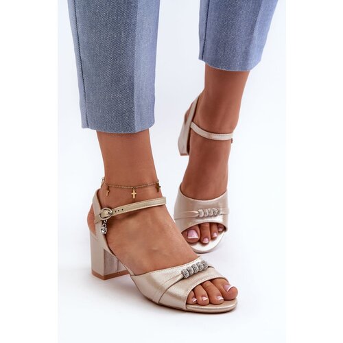 Kesi Women&amp;#039;s high-heeled eco-leather sandals with gold Narhi embellishments Slike