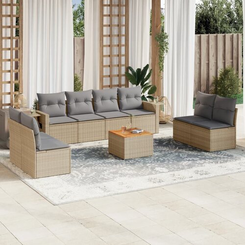 VidaXL 9-dijelni set vrtnih sofa s jastucima bež od poliratana Slike