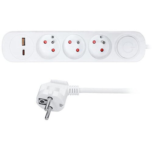 Solight PP113PD20 - produžni kabl 5 m sa prekidačem, 3 utičnice i USB-A i USB-C priključcima za punjenje Slike