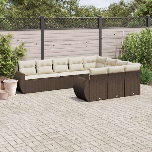 VidaXL 10-dijelni set vrtnih sofa od poliratana s jastucima smeđi Slike