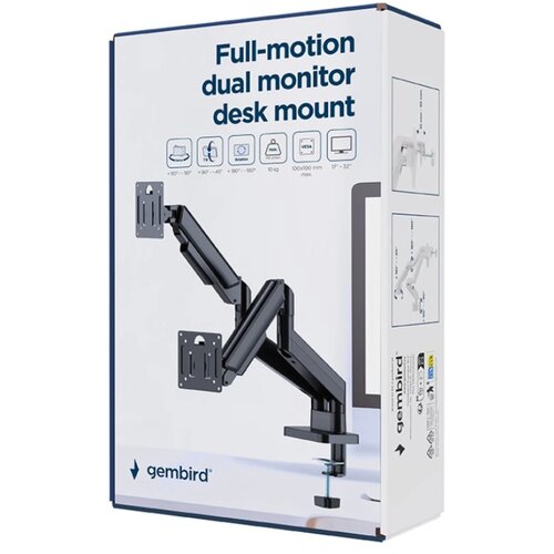 Gembird MA-DA2-06 Podesivi dupli stoni drzac za monitor, tilt, 17-32 max.10kg Black Cene