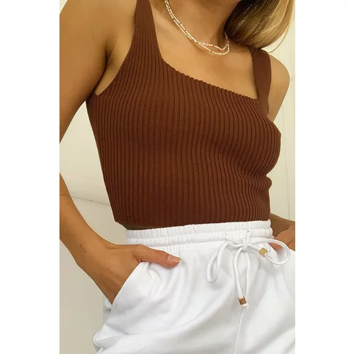 Madmext Mad Girls Brown Crop Top Mg985