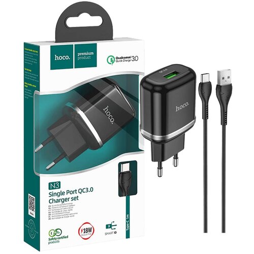 hoco. Punjač kućni sa type C kabelom, brzi, QC3.0, 18W – N3 Vigour Black Cijene