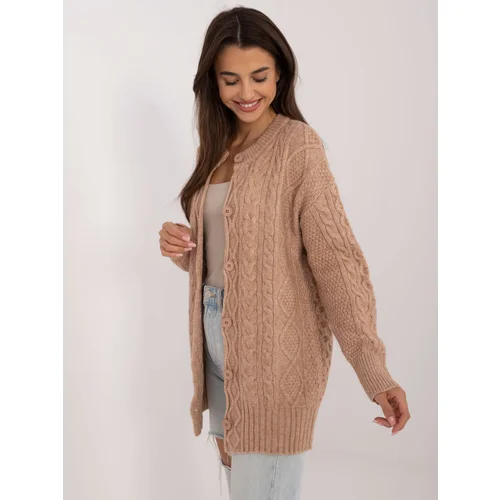 Fashion Hunters Brown cardigan with a round neckline