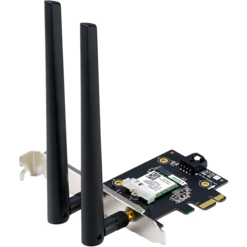 Asus PCE-AXE5400 Tri-Band WiFi 6E (802.11ax), BT 5.2, 6GHz, 160MHz, OFDMA, WPA3, 2 zunanji anteni, PCIe mrežna kartica - 90IG07I0-ME0B10